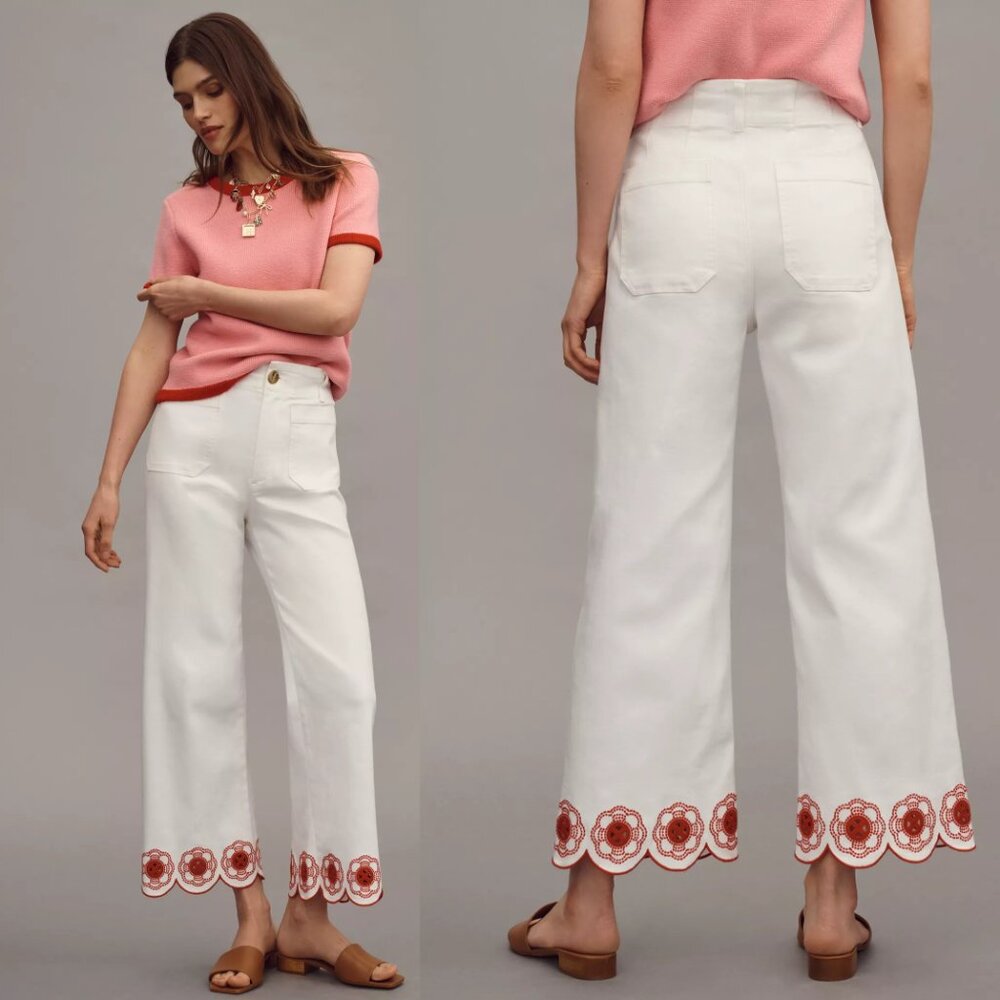 NWT Anthropologie The Colette Scallop-Hem Crop Wide-Leg Jeans by Maeve 32